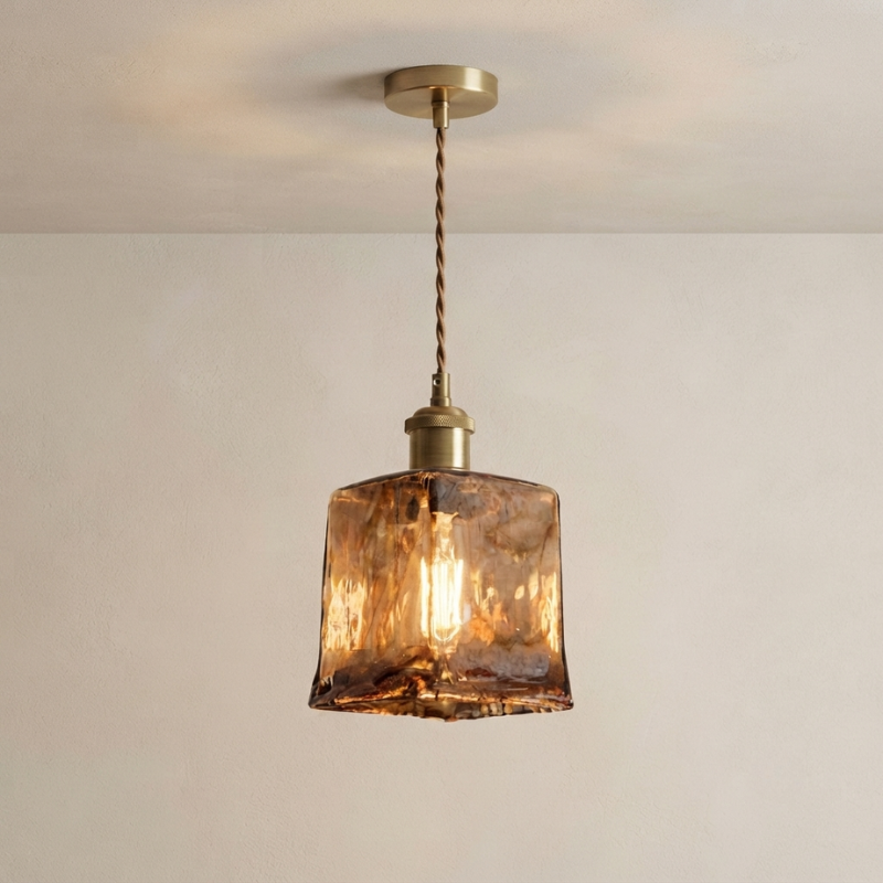 Flush Mount Ceiling Light Blown Dark Brown Square Design VexonGear