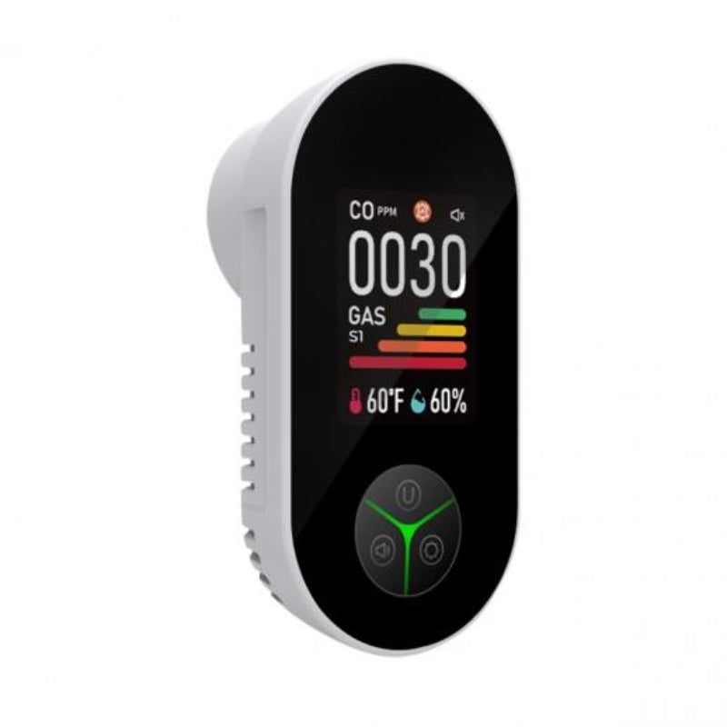 3-in-1 Carbon Monoxide Detector with Temperature and Humidity Display – Plug-In CO Alarm with 85 dB Alert, Color LCD Screen