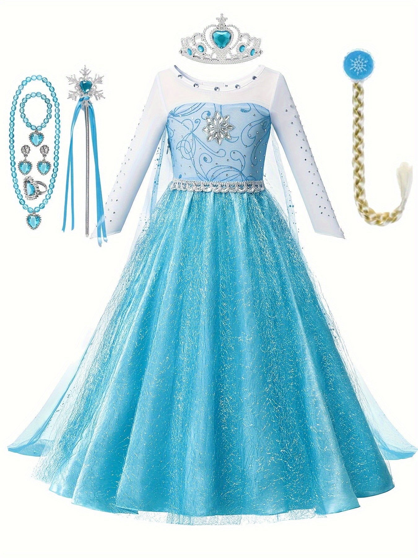 Girls Winter Princess Dress | Crystal Snowflake Design VexonGear