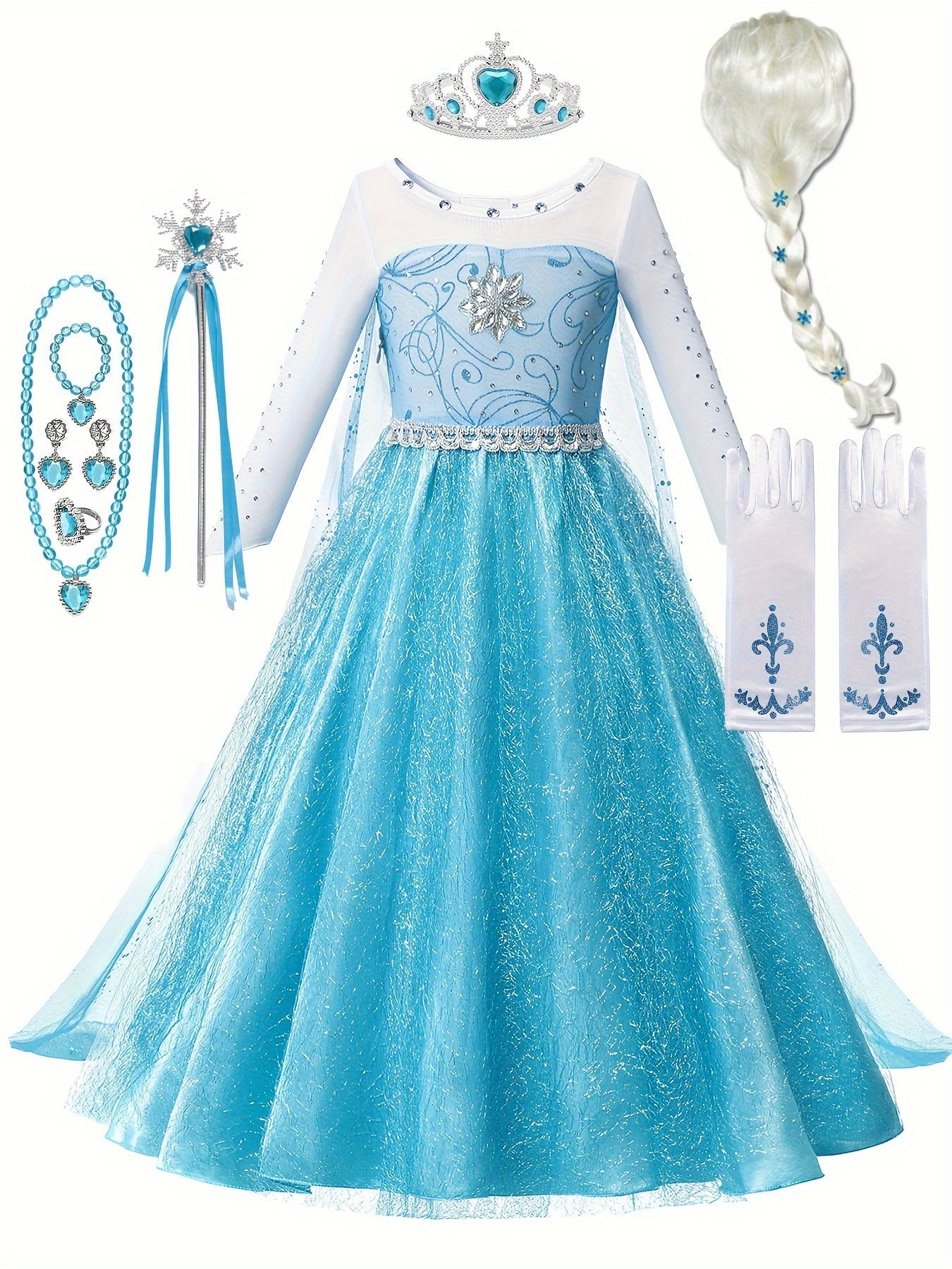 Girls Winter Princess Dress | Crystal Snowflake Design VexonGear