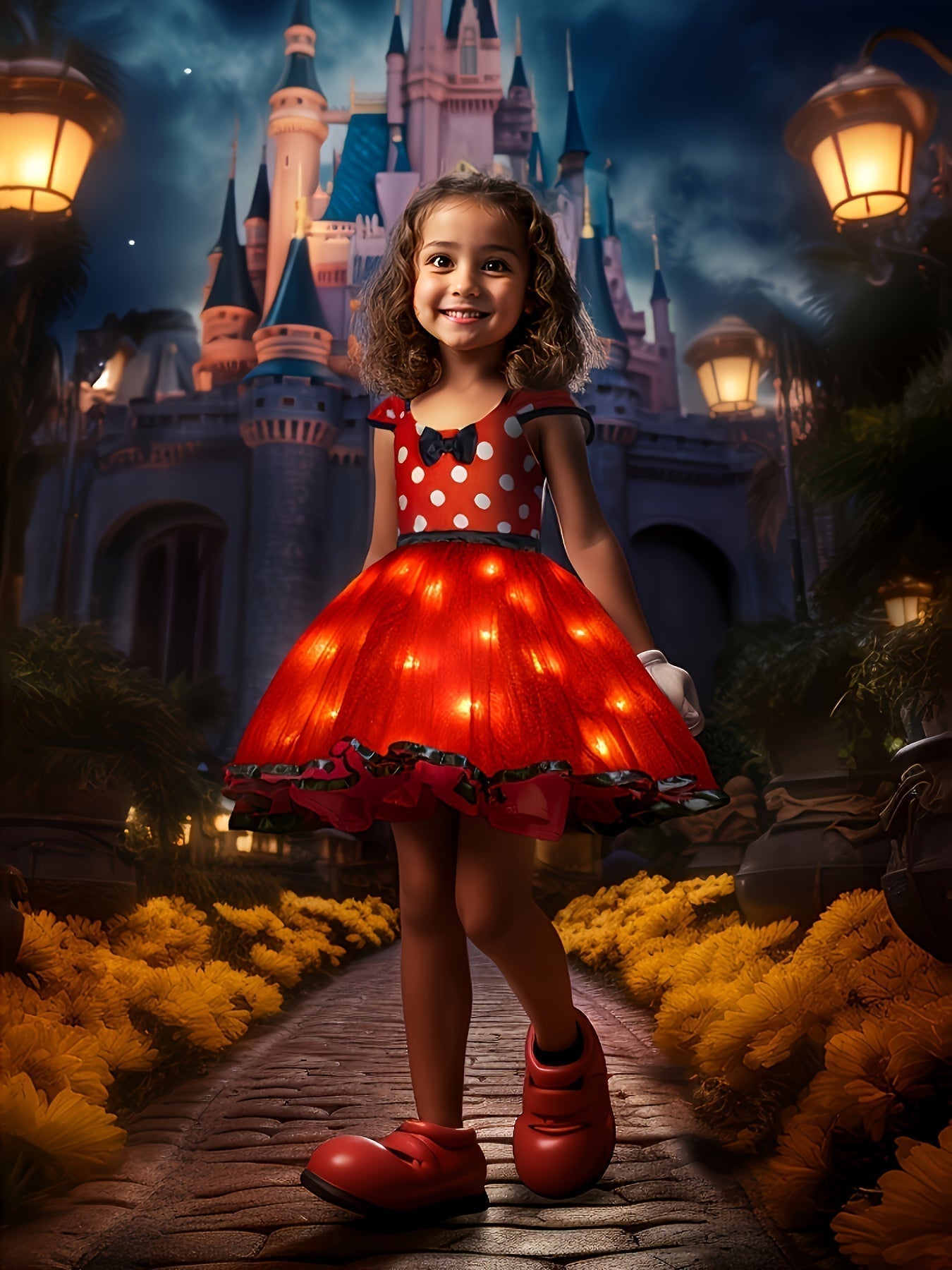 Girls Light Up Party Dress | Polka Dot Design With LED Skirt VexonGear