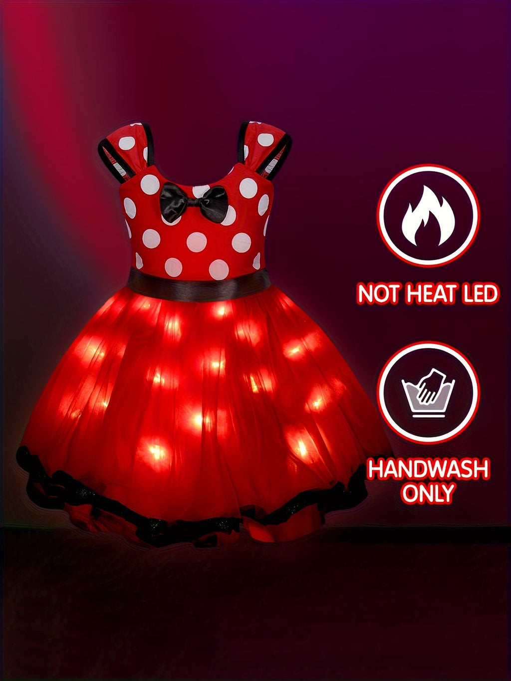 Girls Light Up Party Dress | Polka Dot Design With LED Skirt VexonGear
