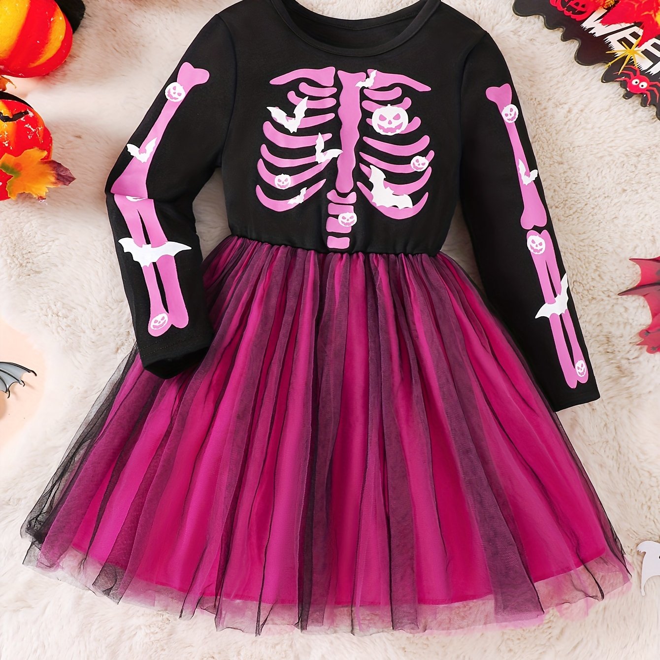 Halloween Skeleton Dress | Pink Tulle Party Costume VexonGear