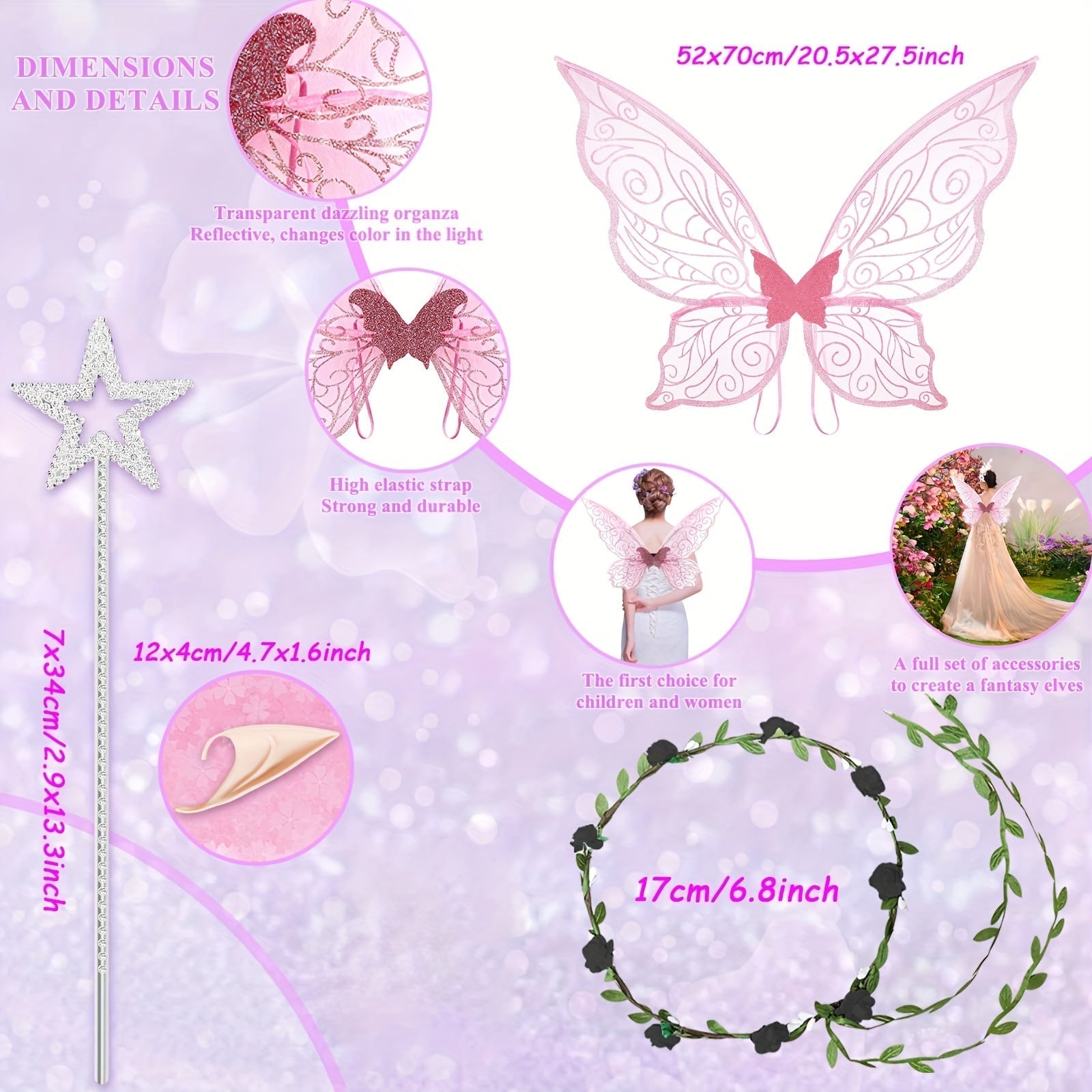 Fairy Wings Costume Accessory | Glitter Pink Butterfly Design VexonGear