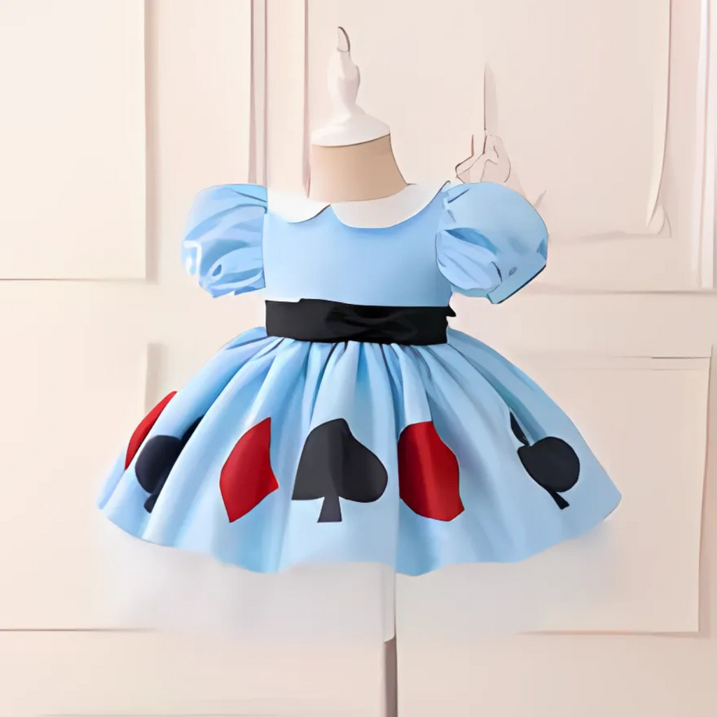 Storybook Costume Dress | Card Suit Print With Puff Sleeves VexonGear