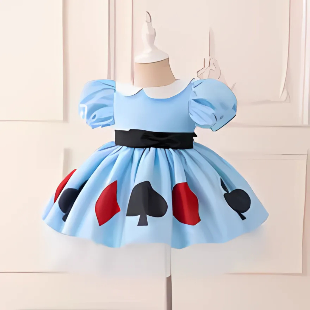 Storybook Costume Dress | Card Suit Print With Puff Sleeves VexonGear
