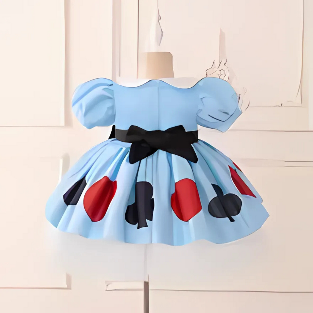 Storybook Costume Dress | Card Suit Print With Puff Sleeves VexonGear