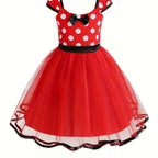 Girls Polka Dot Tulle Dress | Classic Red With Black Bow VexonGear