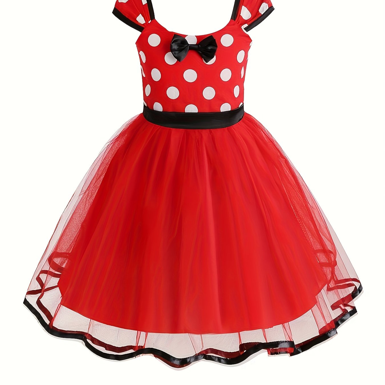 Girls Polka Dot Tulle Dress | Classic Red With Black Bow VexonGear