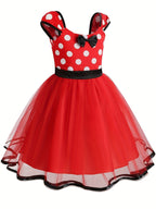 Girls Polka Dot Tulle Dress | Classic Red With Black Bow VexonGear