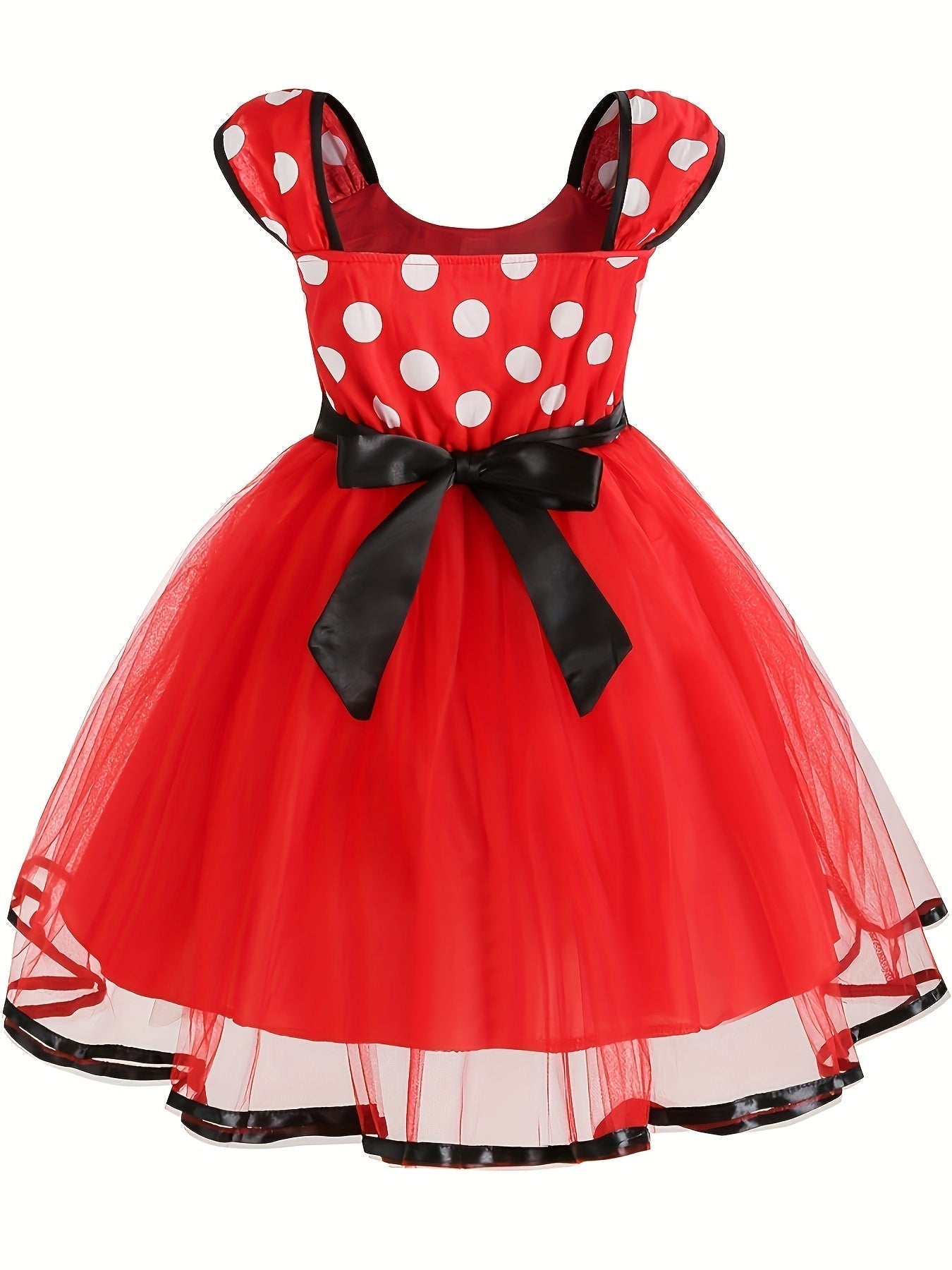 Girls Polka Dot Tulle Dress | Classic Red With Black Bow VexonGear