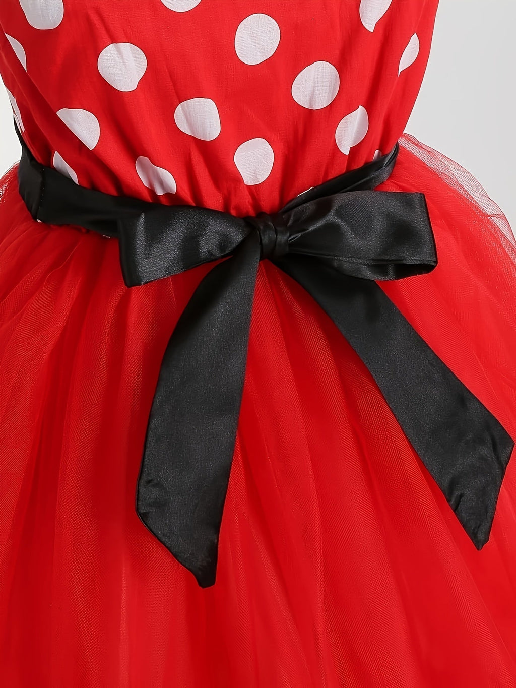 Girls Polka Dot Tulle Dress | Classic Red With Black Bow VexonGear