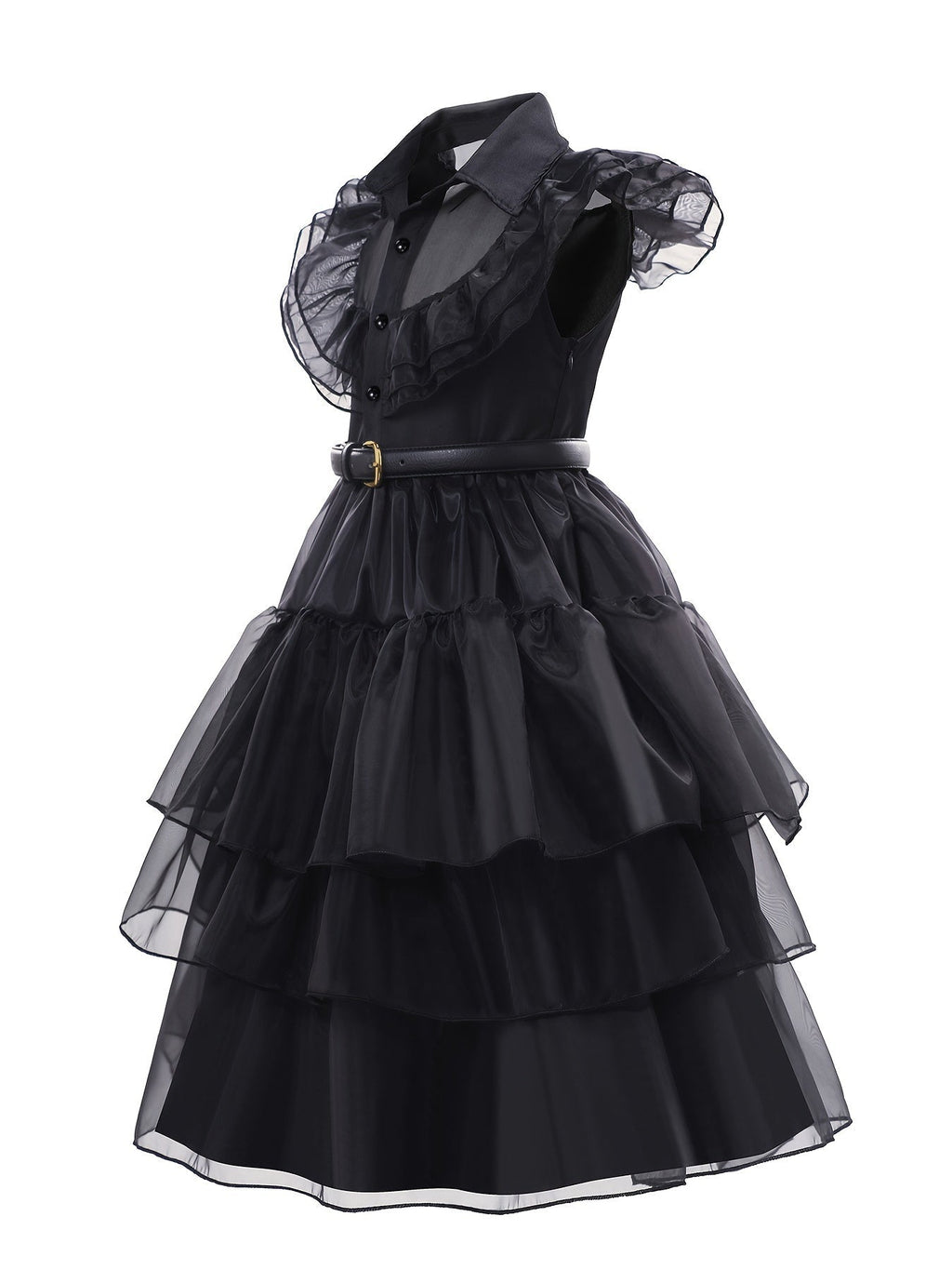 Gothic Tiered Dress | Black Ruffled Costume With Accessories VexonGear