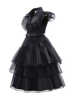 Gothic Tiered Dress | Black Ruffled Costume With Accessories VexonGear