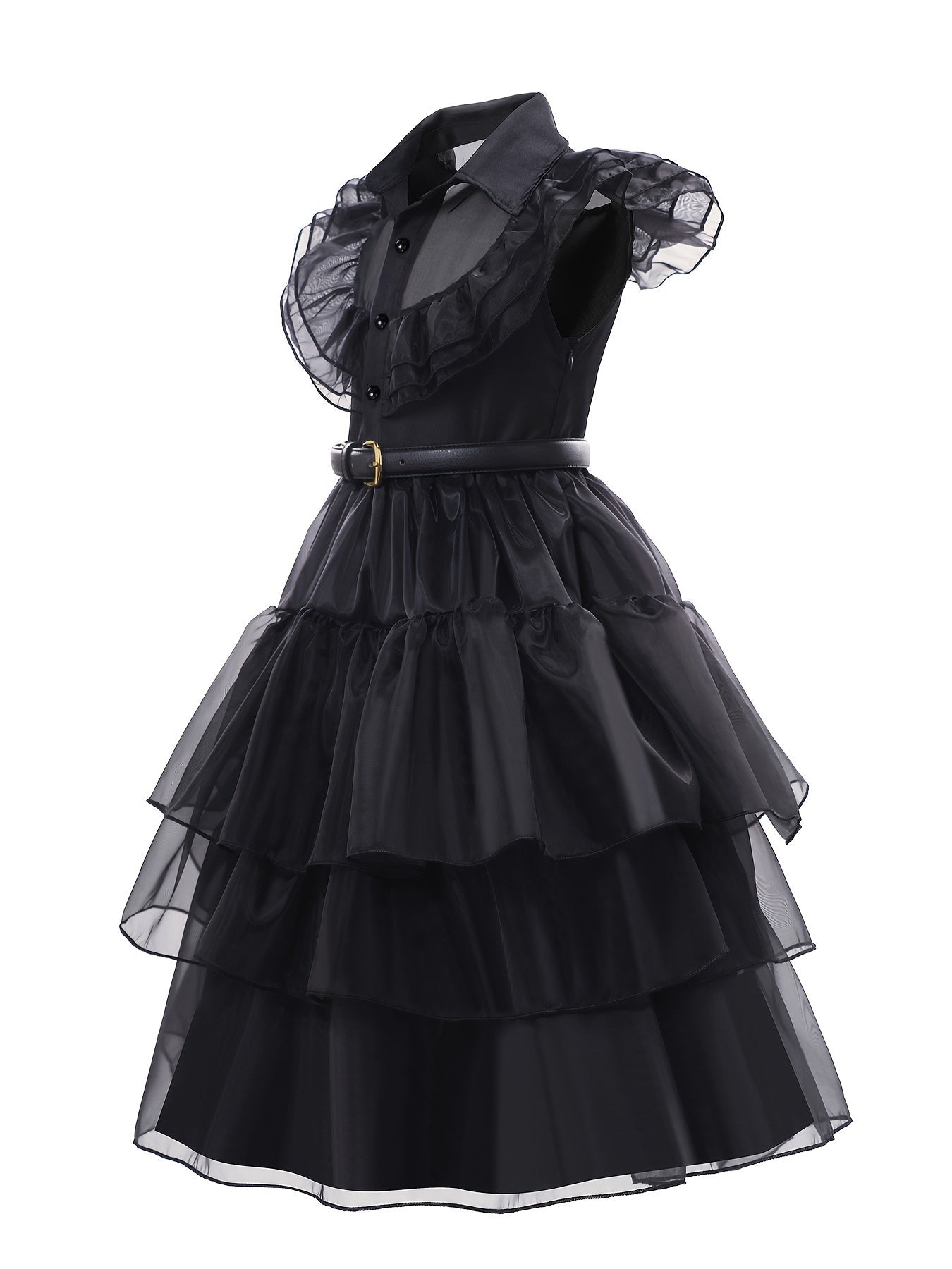 Gothic Tiered Dress | Black Ruffled Costume With Accessories VexonGear