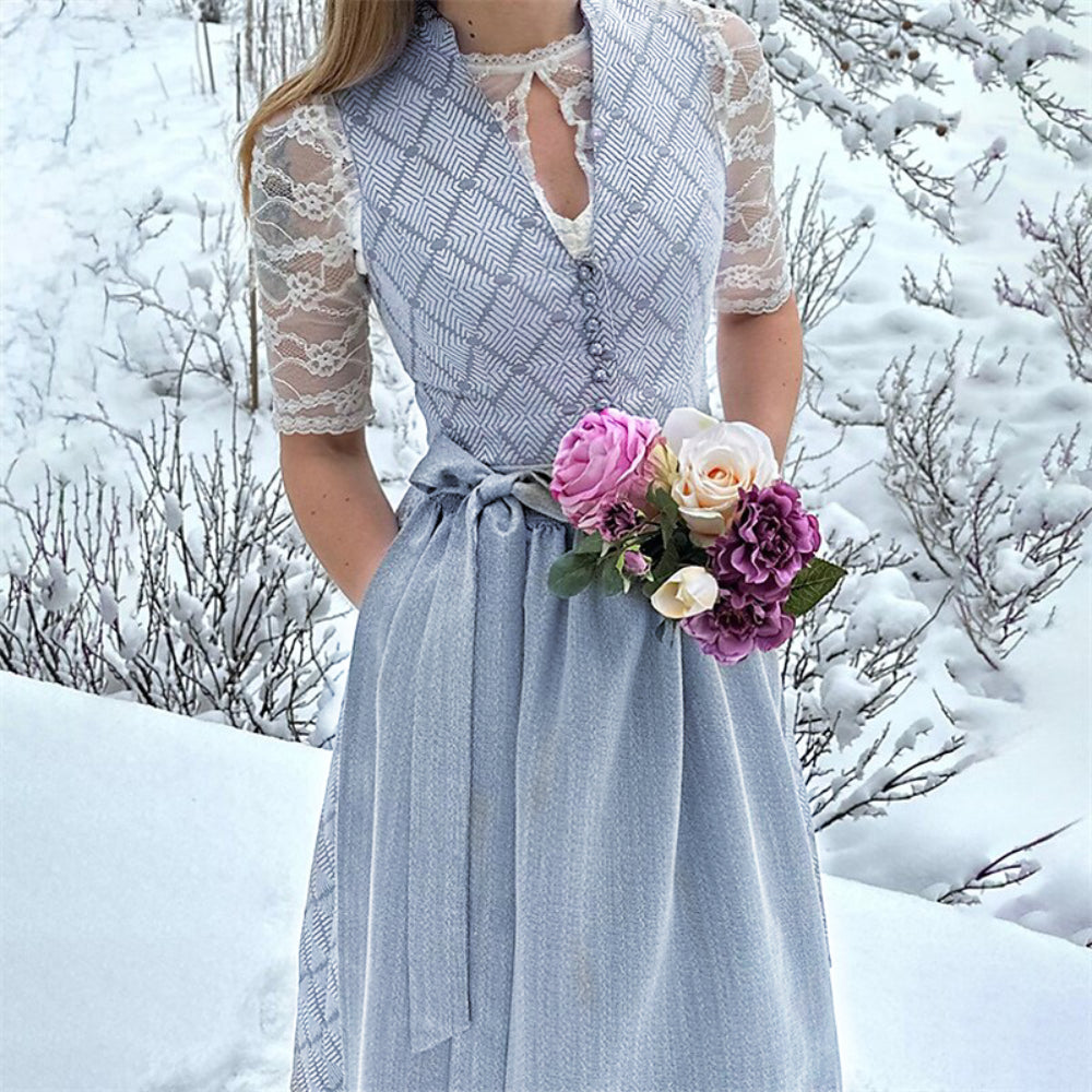Traditional Dirndl Dress | Gray Lace Detail with Apron VexonGear