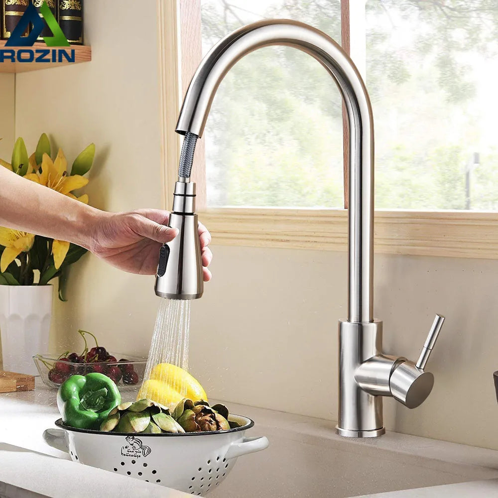 Modern Pull Down Kitchen Faucet | Brushed Nickel Flexible Spout VexonGear