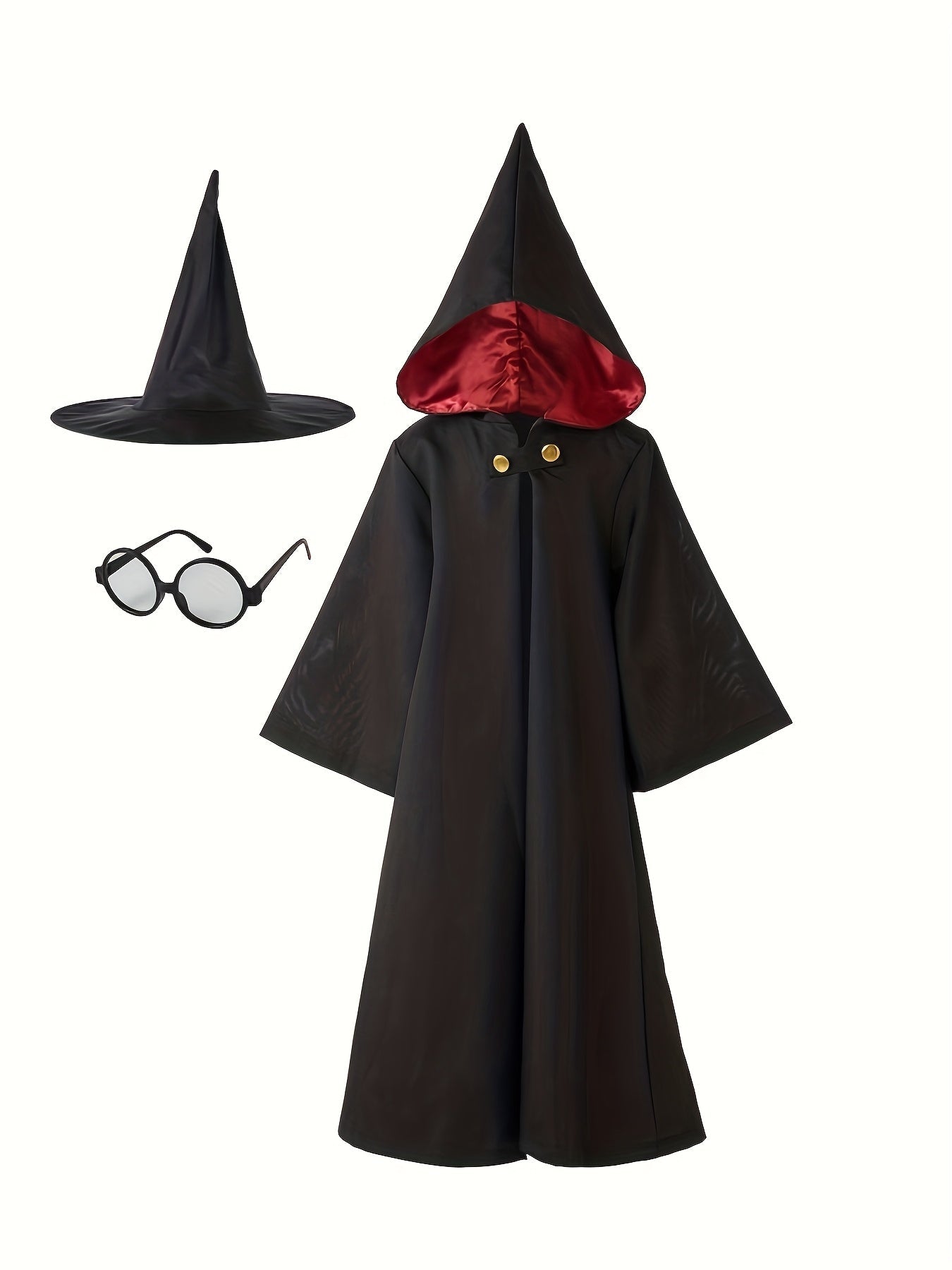 Kids Wizard Costume Set | Black Robe With Red Hood Lining VexonGear