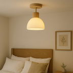 Flush Mount Ceiling Light, Wood and Glass, E27 Base, 18cm Diameter VexonGear