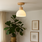 Flush Mount Ceiling Light, Wood and Glass, E27 Base, 18cm Diameter VexonGear