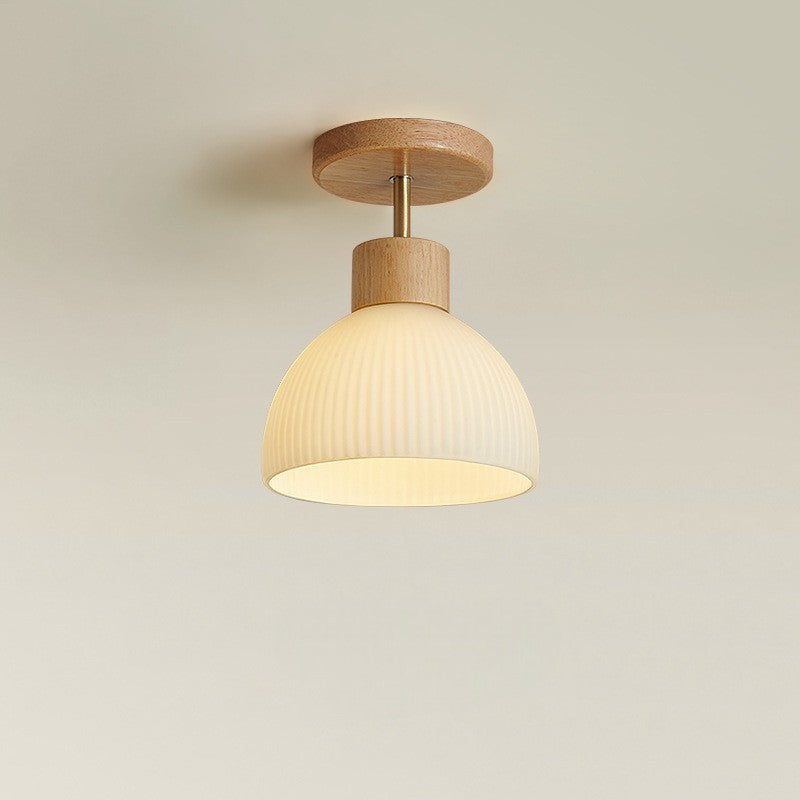 Flush Mount Ceiling Light, Wood and Glass, E27 Base, 18cm Diameter VexonGear