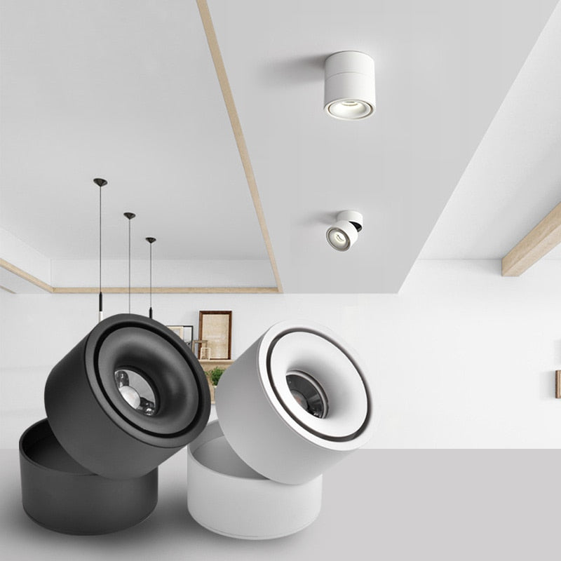 LED Spotlight Dimmable Adjustable Angle Surface Mounted Black White VexonGear