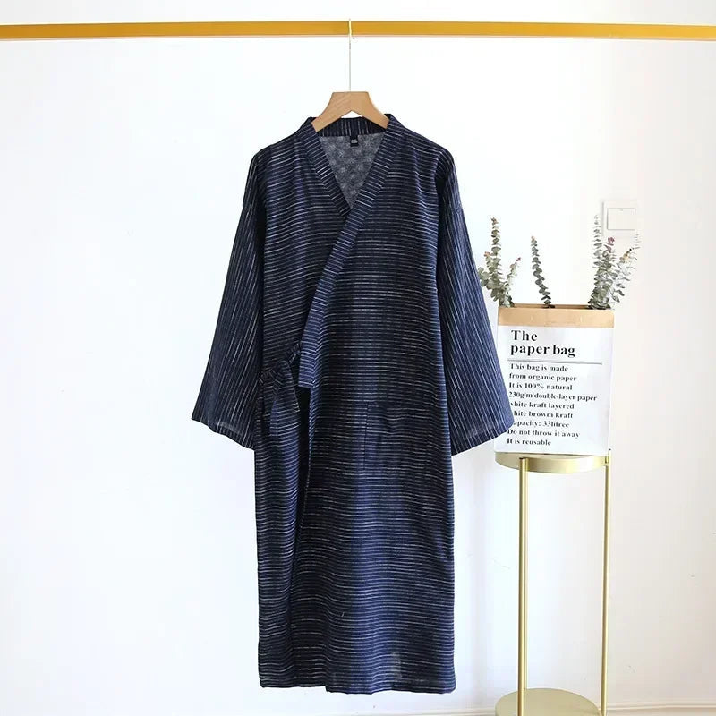 Men's Cotton Kimono Nightgown – Soft, Breathable Nightshirt for Ultimate Comfort VexonGear
