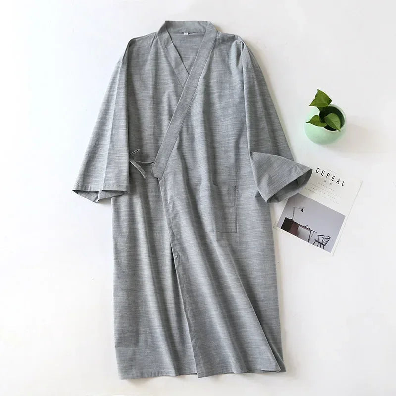 Men's Cotton Kimono Nightgown – Soft, Breathable Nightshirt for Ultimate Comfort VexonGear