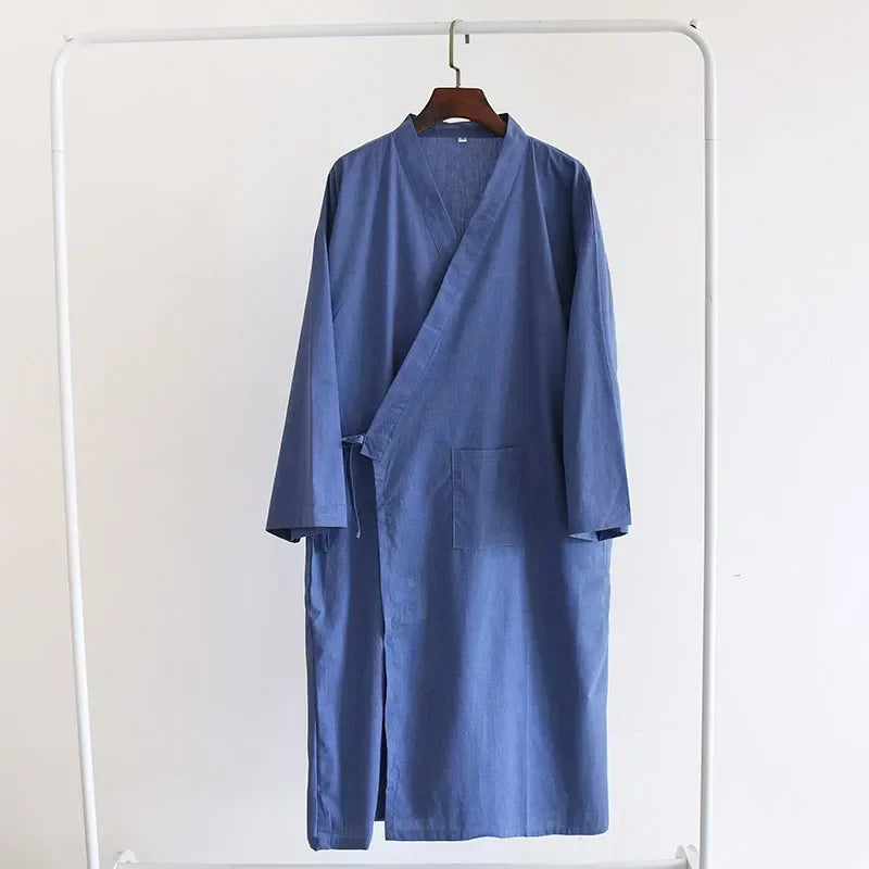 Men's Cotton Kimono Nightgown – Soft, Breathable Nightshirt for Ultimate Comfort VexonGear