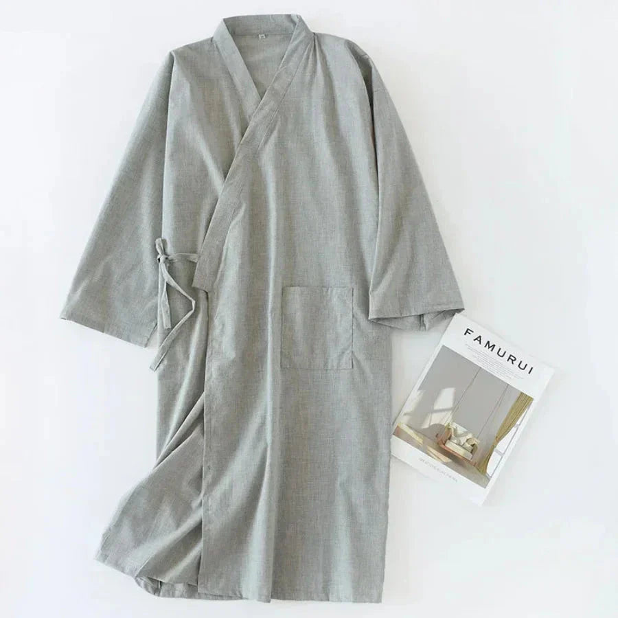 Men's Cotton Kimono Nightgown – Soft, Breathable Nightshirt for Ultimate Comfort VexonGear