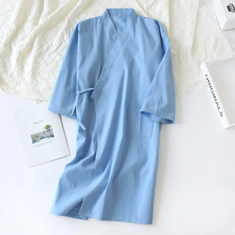 Men's Cotton Kimono Nightgown – Soft, Breathable Nightshirt for Ultimate Comfort VexonGear