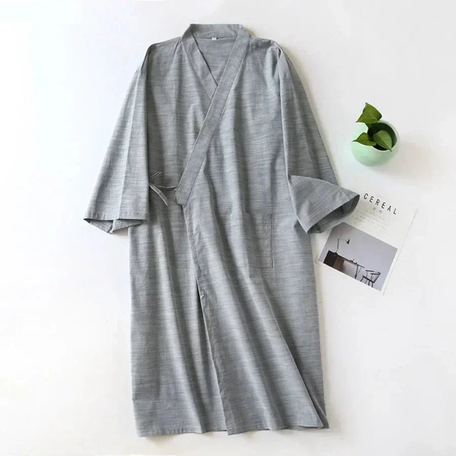 Men's Cotton Kimono Nightgown – Soft, Breathable Nightshirt for Ultimate Comfort VexonGear