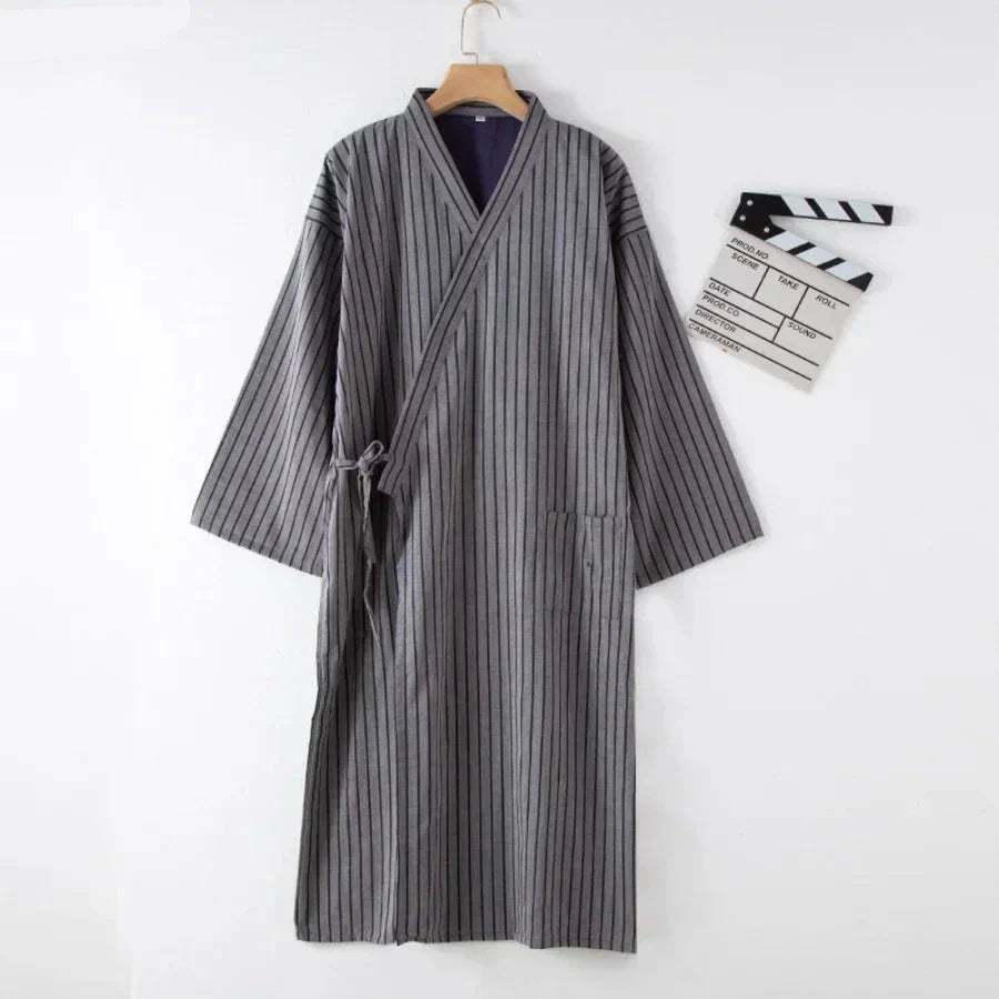 Men's Cotton Kimono Nightgown – Soft, Breathable Nightshirt for Ultimate Comfort VexonGear