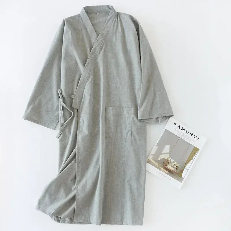 Men's Cotton Kimono Nightgown – Soft, Breathable Nightshirt for Ultimate Comfort VexonGear