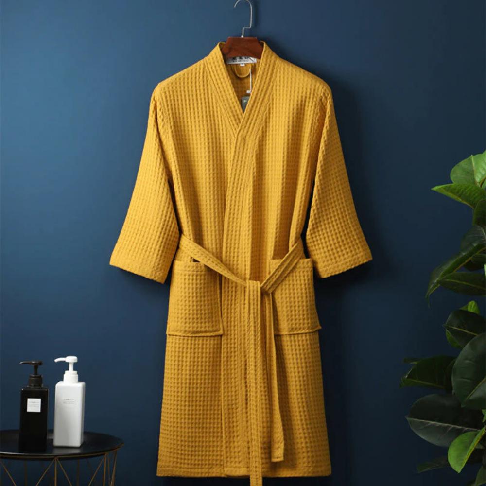 Men’s Robe Cotton Waffle Fabric Adjustable Tie Belt VexonGear