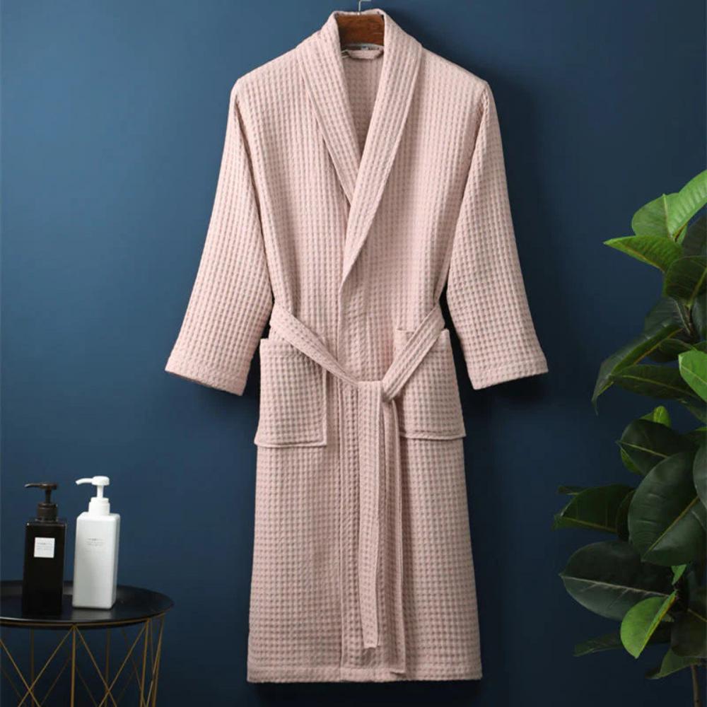 Men’s Robe Cotton Waffle Fabric Adjustable Tie Belt VexonGear