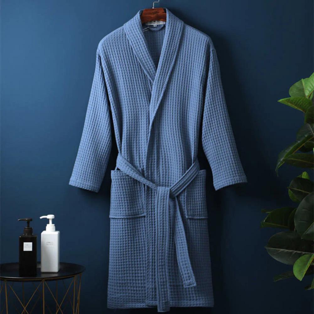 Men’s Robe Cotton Waffle Fabric Adjustable Tie Belt VexonGear