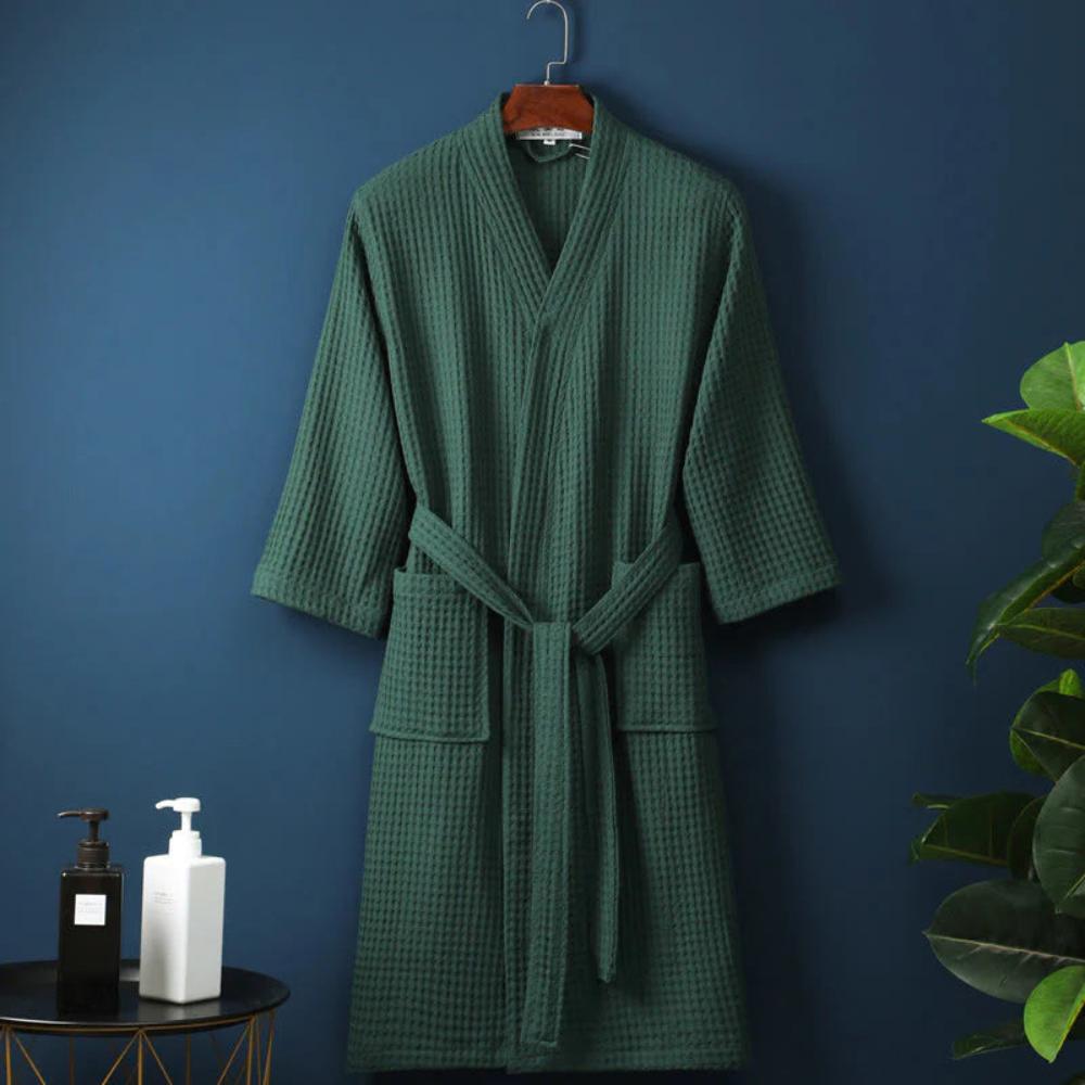 Men’s Robe Cotton Waffle Fabric Adjustable Tie Belt VexonGear