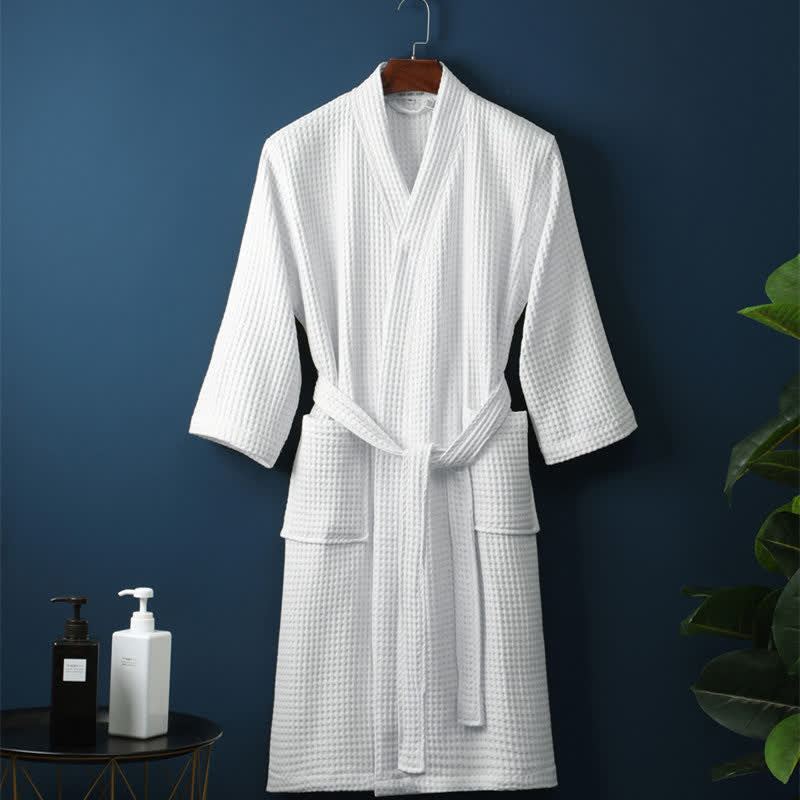Men’s Robe Cotton Waffle Fabric Adjustable Tie Belt VexonGear
