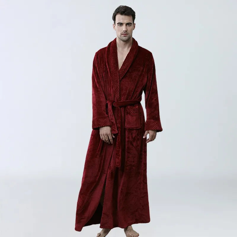 Men's Coral Fleece Bathrobe – Soft Long Dressing Gown for Ultimate Comfort & Warmth VexonGear
