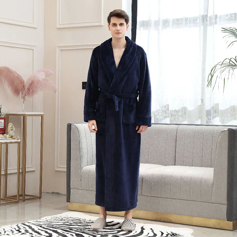 Men's Coral Fleece Bathrobe – Soft Long Dressing Gown for Ultimate Comfort & Warmth VexonGear