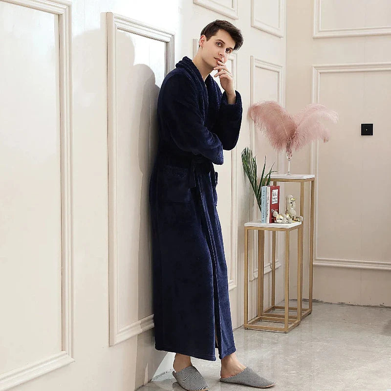 Men's Coral Fleece Bathrobe – Soft Long Dressing Gown for Ultimate Comfort & Warmth VexonGear