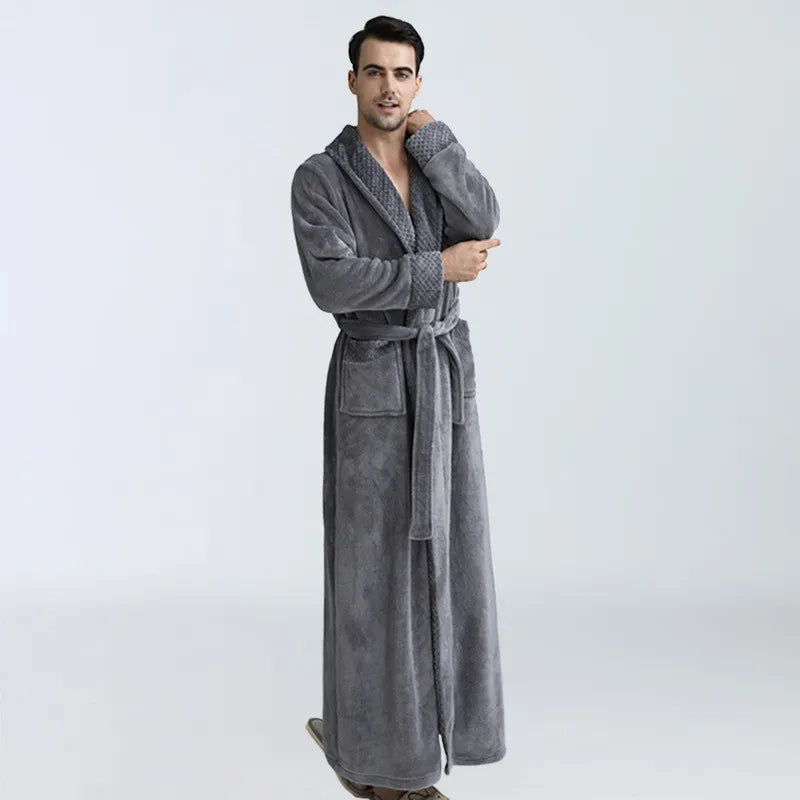 Men's Coral Fleece Bathrobe – Soft Long Dressing Gown for Ultimate Comfort & Warmth VexonGear