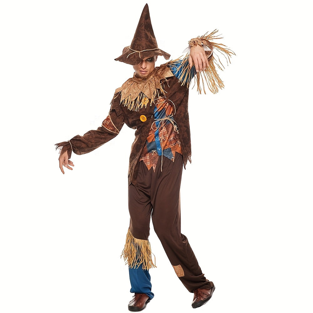 Scarecrow Halloween Costume | Patchwork Design With Straw Accents VexonGear