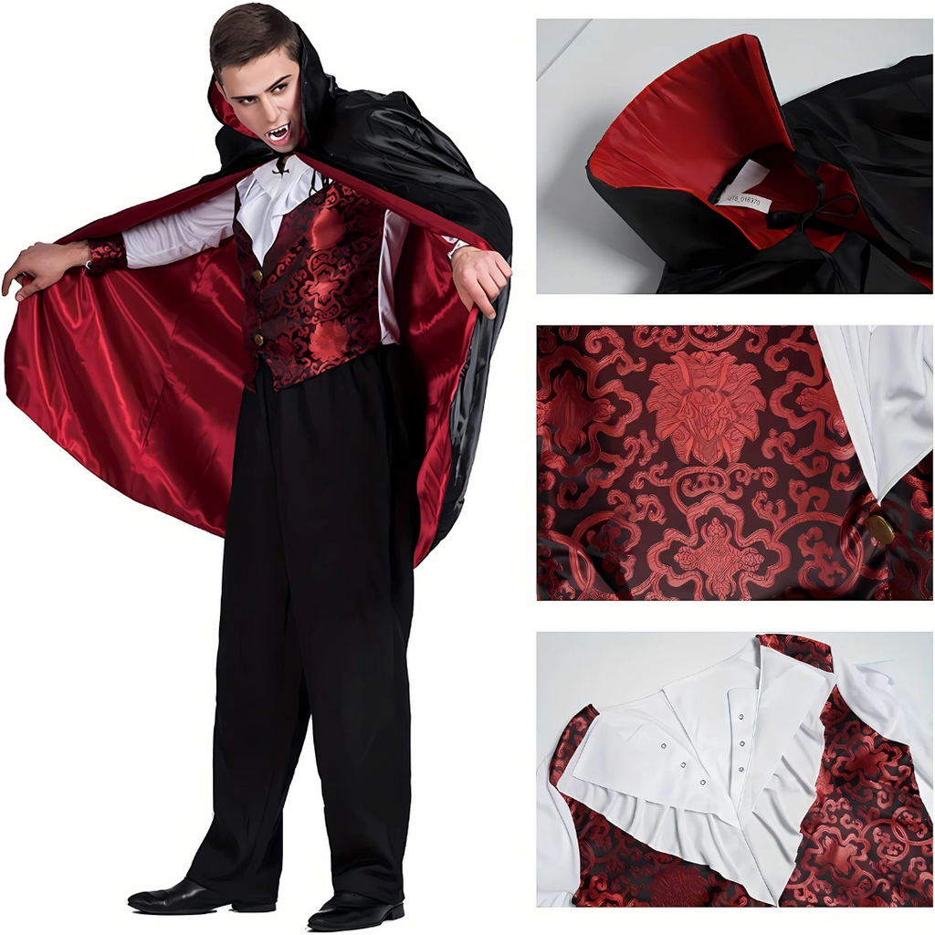 Gothic Vampire Costume | Embroidered Vest with Cape VexonGear