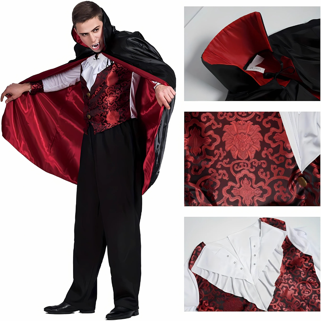 Gothic Vampire Costume | Embroidered Vest with Cape VexonGear