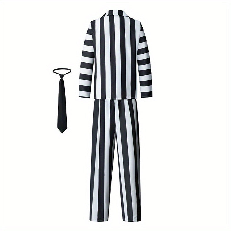 Striped Costume Suit | Black and White Movie Character Design VexonGear