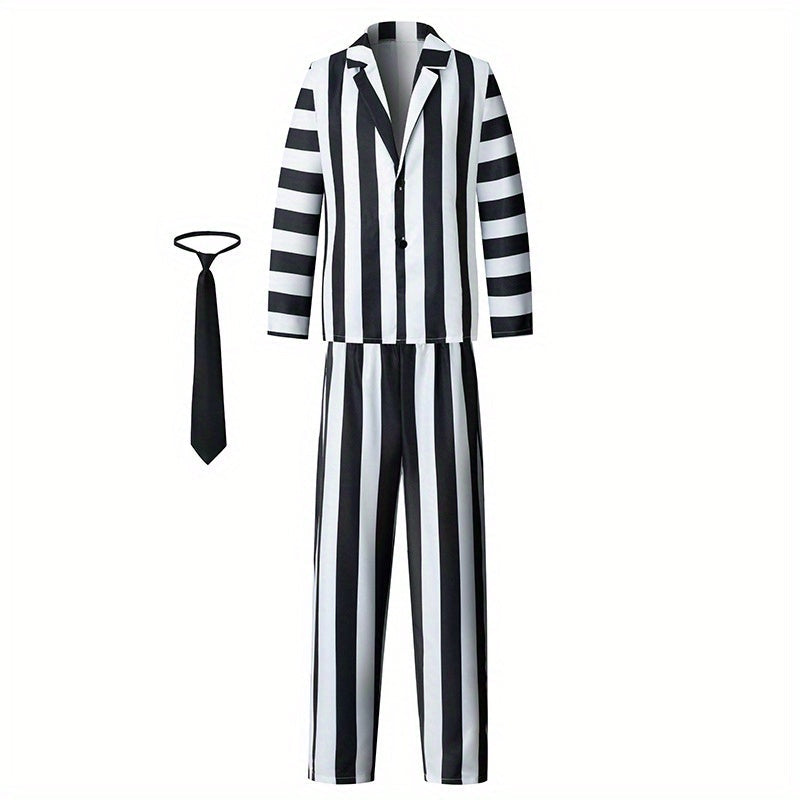Striped Costume Suit | Black and White Movie Character Design VexonGear