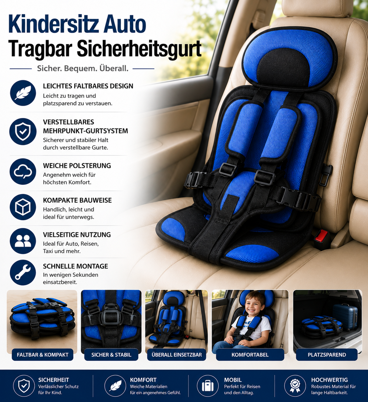 Portable Child Booster Seat with Adjustable Safety Harness