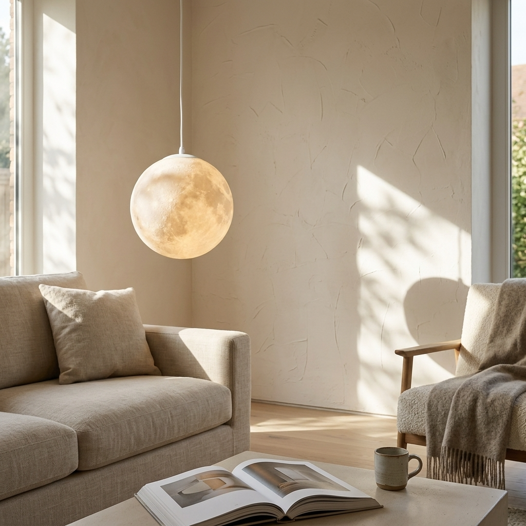 Pendant Light Adjustable Cable Moon Calming Ambient Design VexonGear
